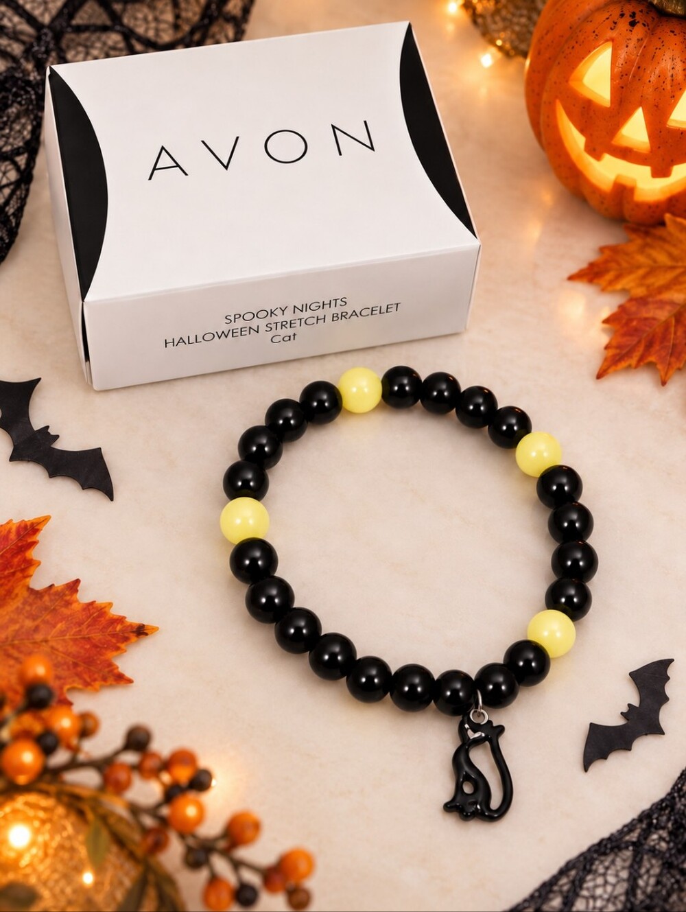 Avon Spooky Nights Halloween Black Cat Stretch Bracelet NWT